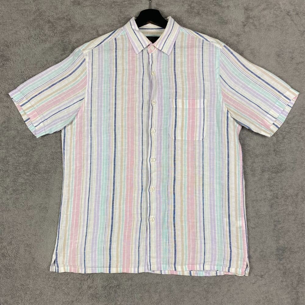 Linen Shirt Mens S Multi Striped Club Room Short Sleeve Button-Up Classic Summer
